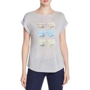 Halston Women's Sunglasses Graphic T-Shirt Cap Sleeve Heather Grey Size XS NWT
